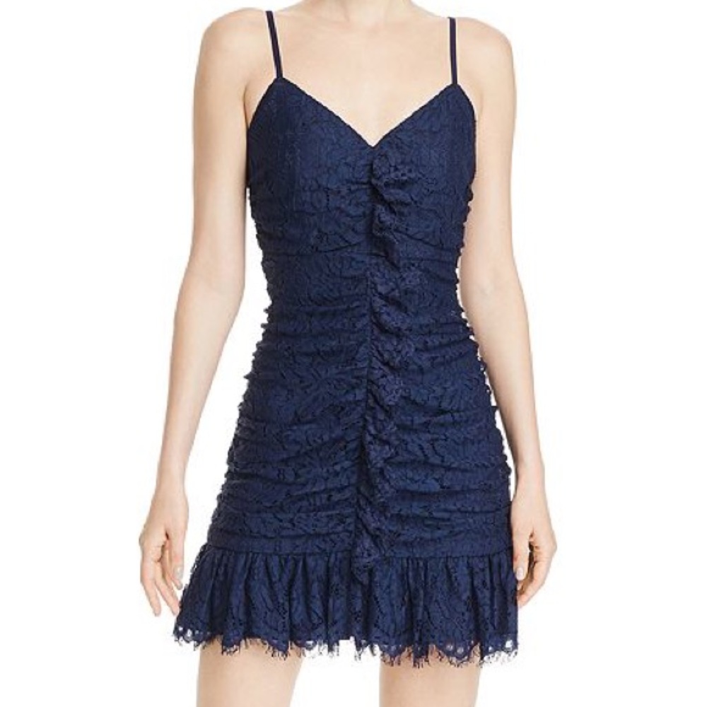 Bloomingdales Aqua Ruched Lace Dress